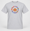 Ash gray Hispanic Heritage Month T-shirt with a bilingual design surrounded by flags