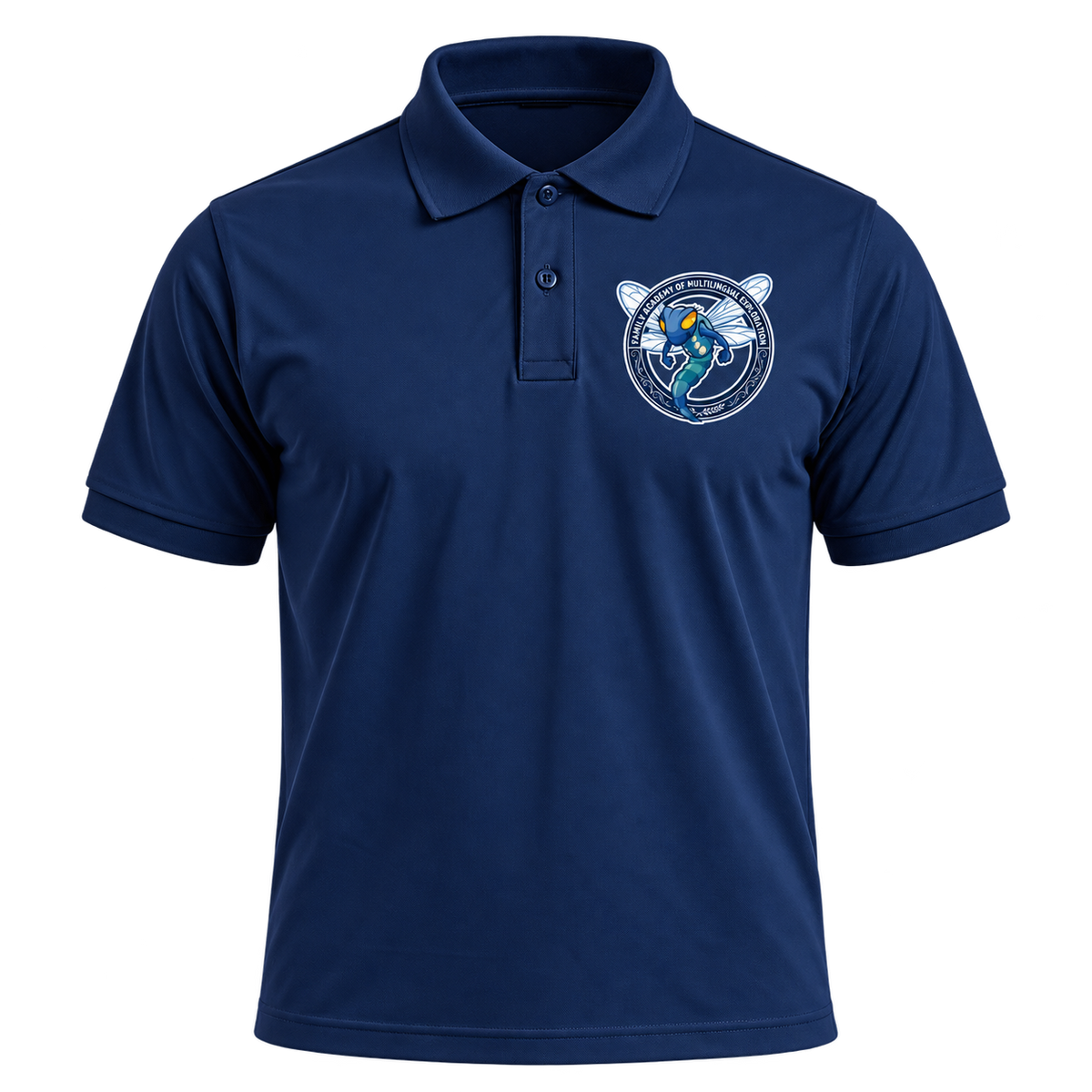 Navy FAME Strong polo with Academy crest on the left chest
