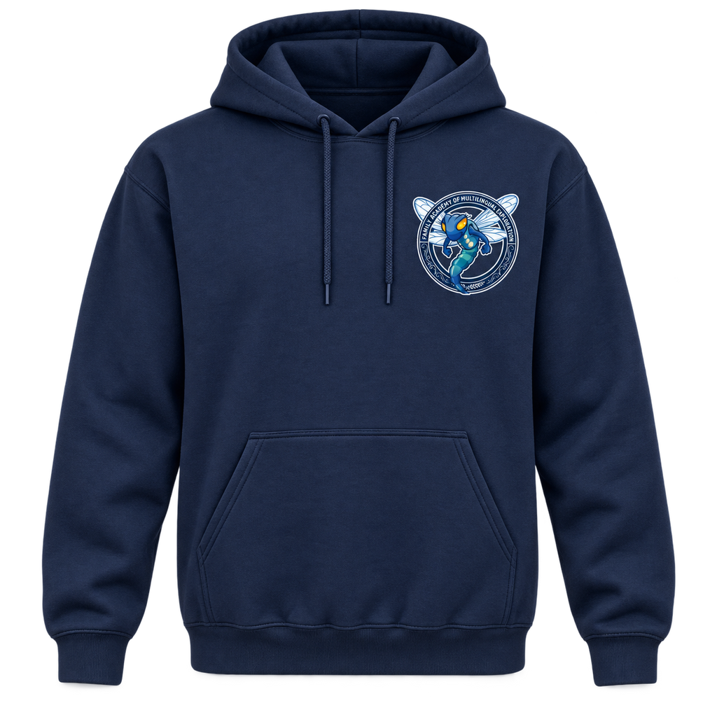Navy FAME Strong pullover hoodie with Academy crest on the left chest