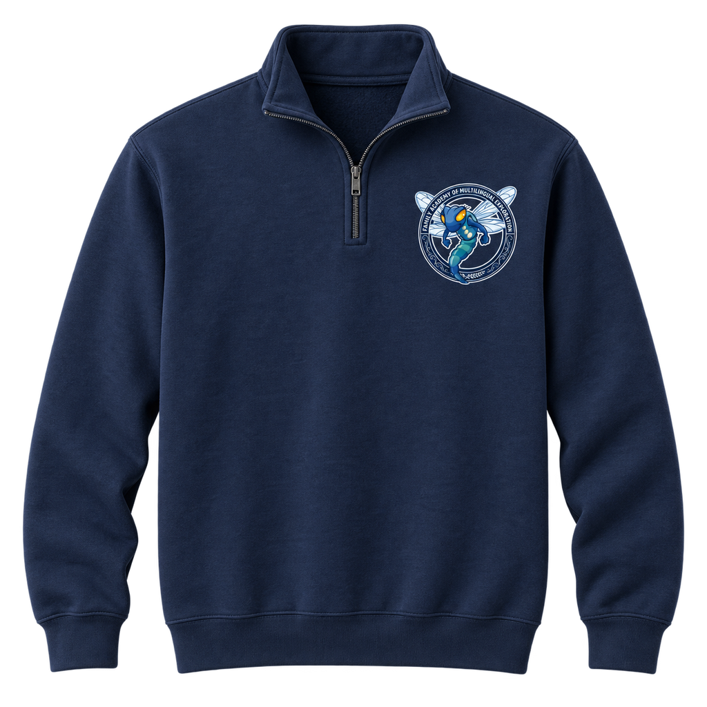 Navy FAME Strong quarter-zip sweatshirt with Academy crest on the left chest