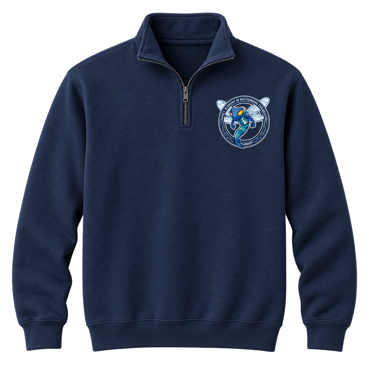 Navy FAME Strong quarter-zip sweatshirt with Academy crest on the left chest