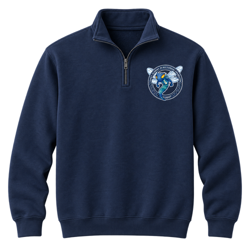 Navy FAME Strong quarter-zip sweatshirt with Academy crest on the left chest
